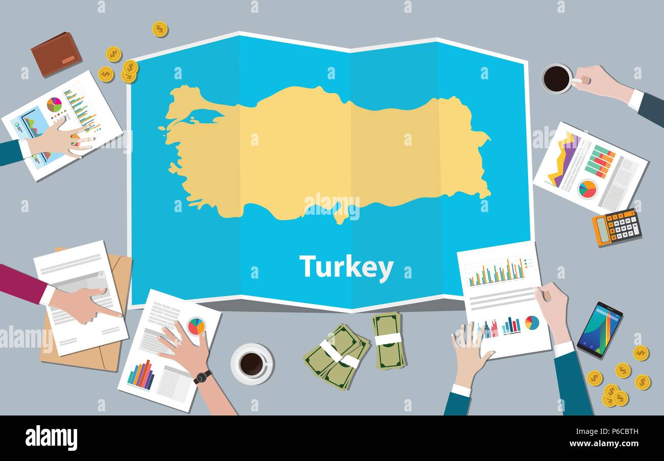 turkey economy country growth nation team discuss with fold maps view from top vector