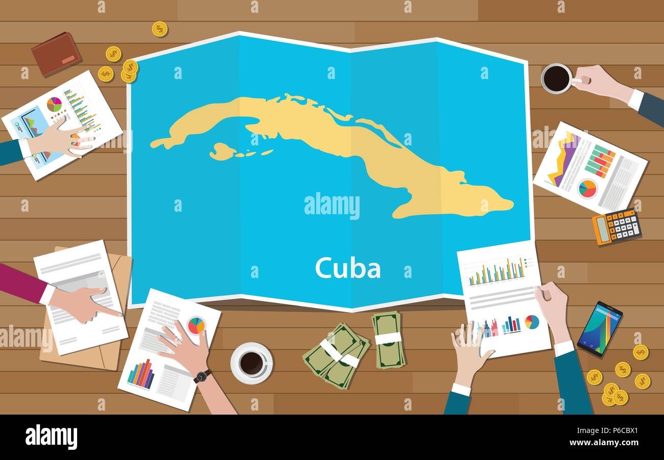 cuba economy country growth nation team discuss with fold maps view