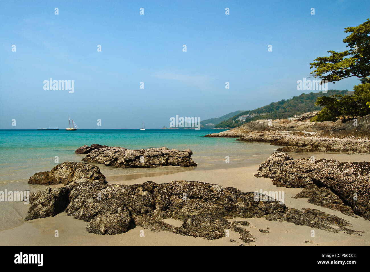 horizontal photo  beauty rock-beach Indian Ocean in Thailand Stock Photo