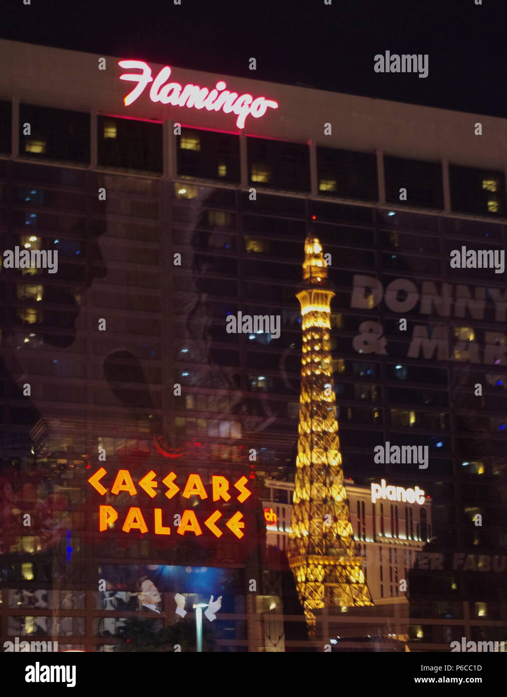 Multiple exposure of lights and venues on the Las Vegas strip Stock Image