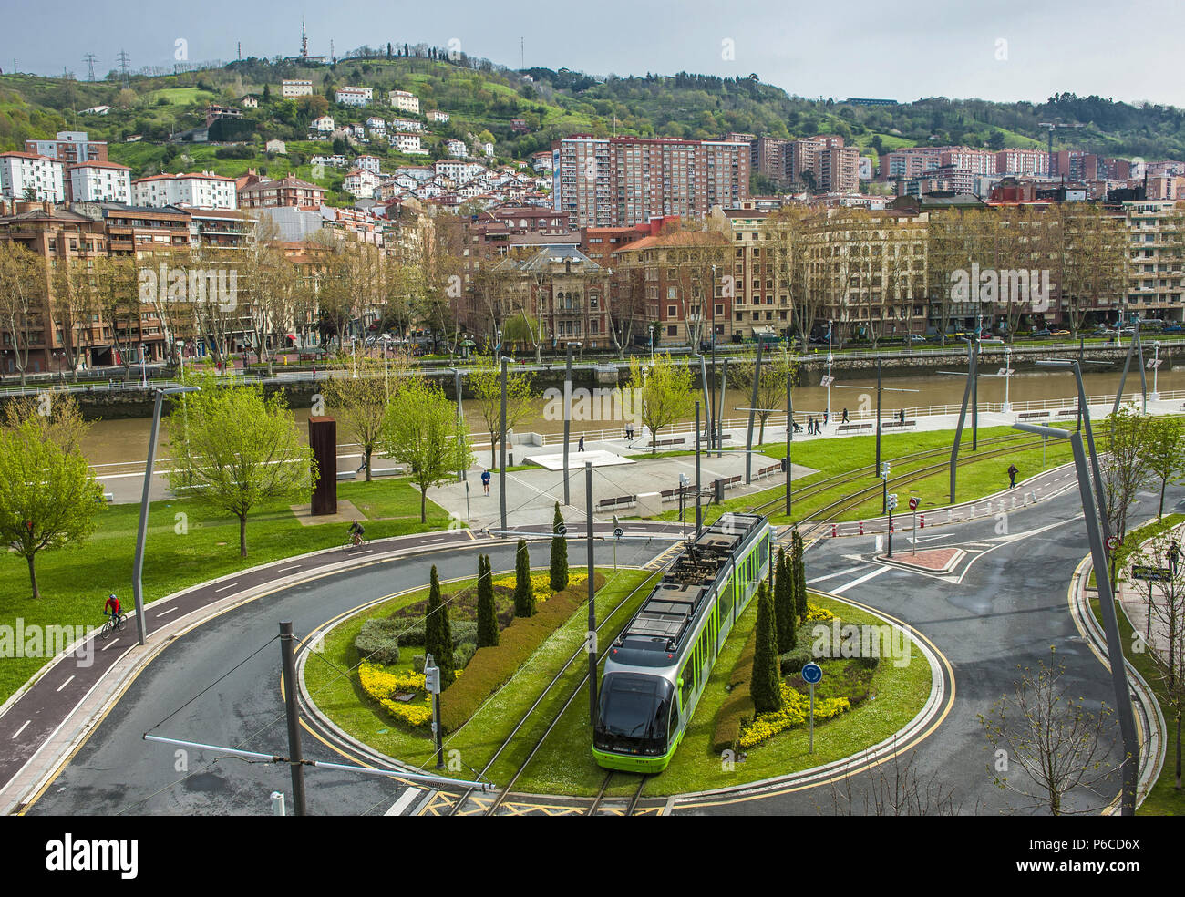 Spain, Basque Country, Bilbao, tramway near the Nervion river Stock Photo