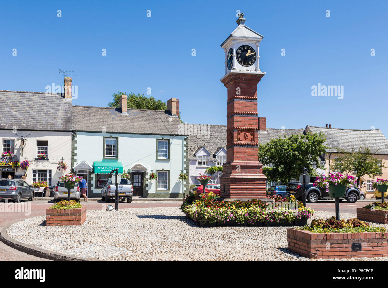 south wales usk south wales Twyn Square and victorian clock tower Usk