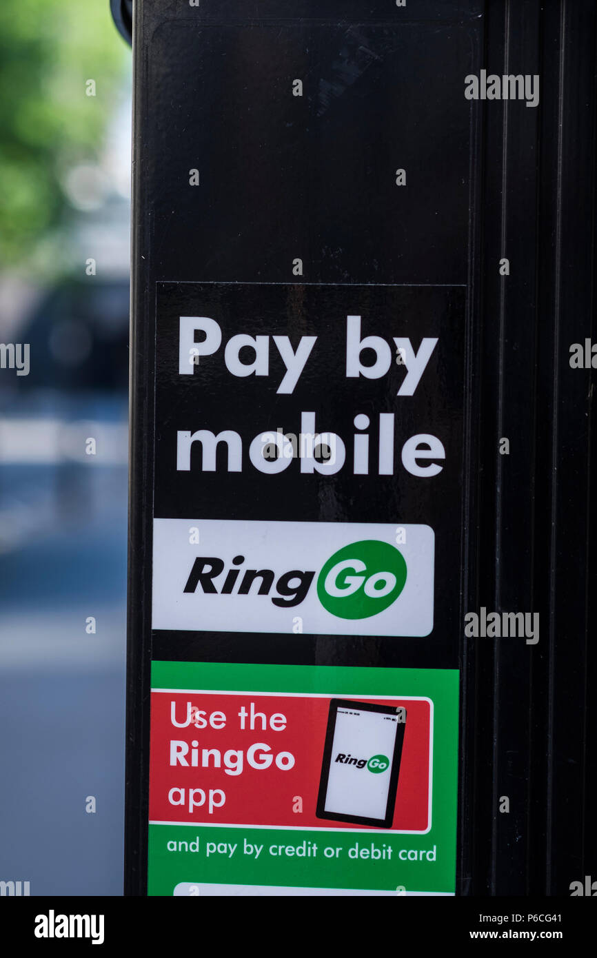 Ring Go, pay by mobile app sign, London, England, U.K. Stock Photo