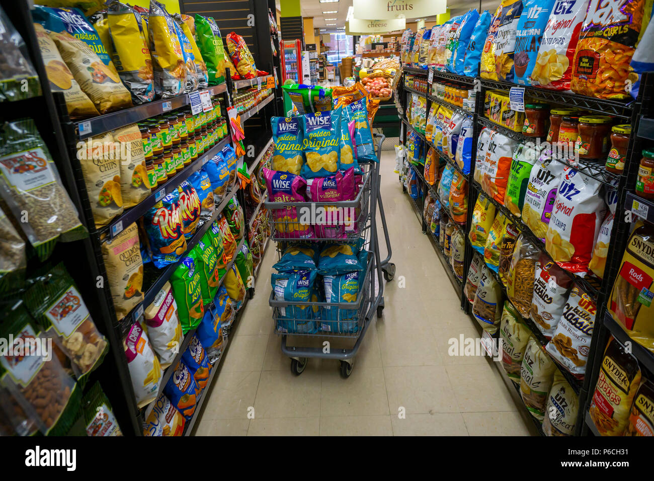 A display of tasty snacks are seen in a supermarket in New York on Wednesday, June 20, 2018.  (Â© Richard B. Levine) Stock Photo
