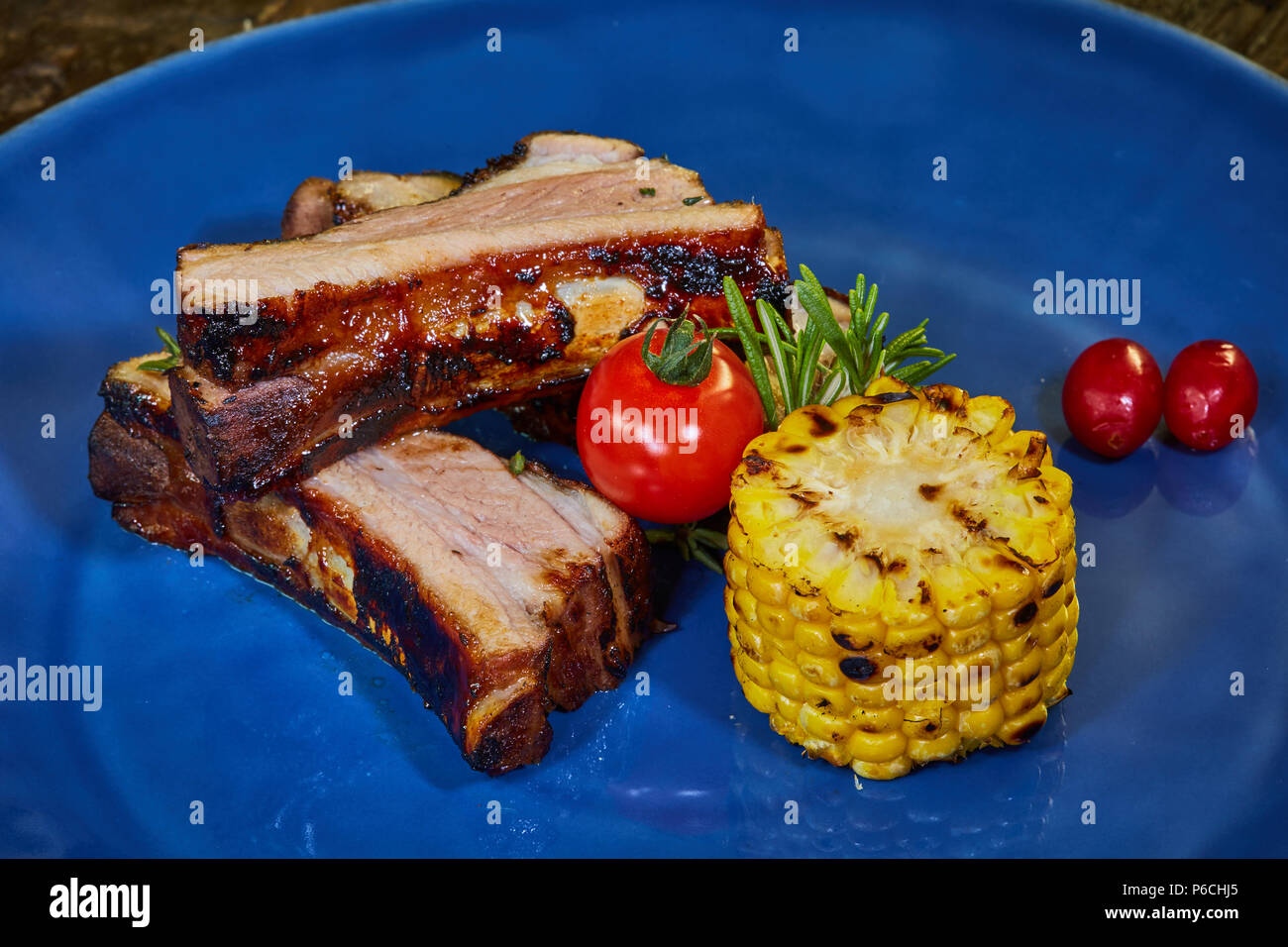 Roasted sliced barbecue pork ribs, focus on sliced meat Stock Photo Alamy