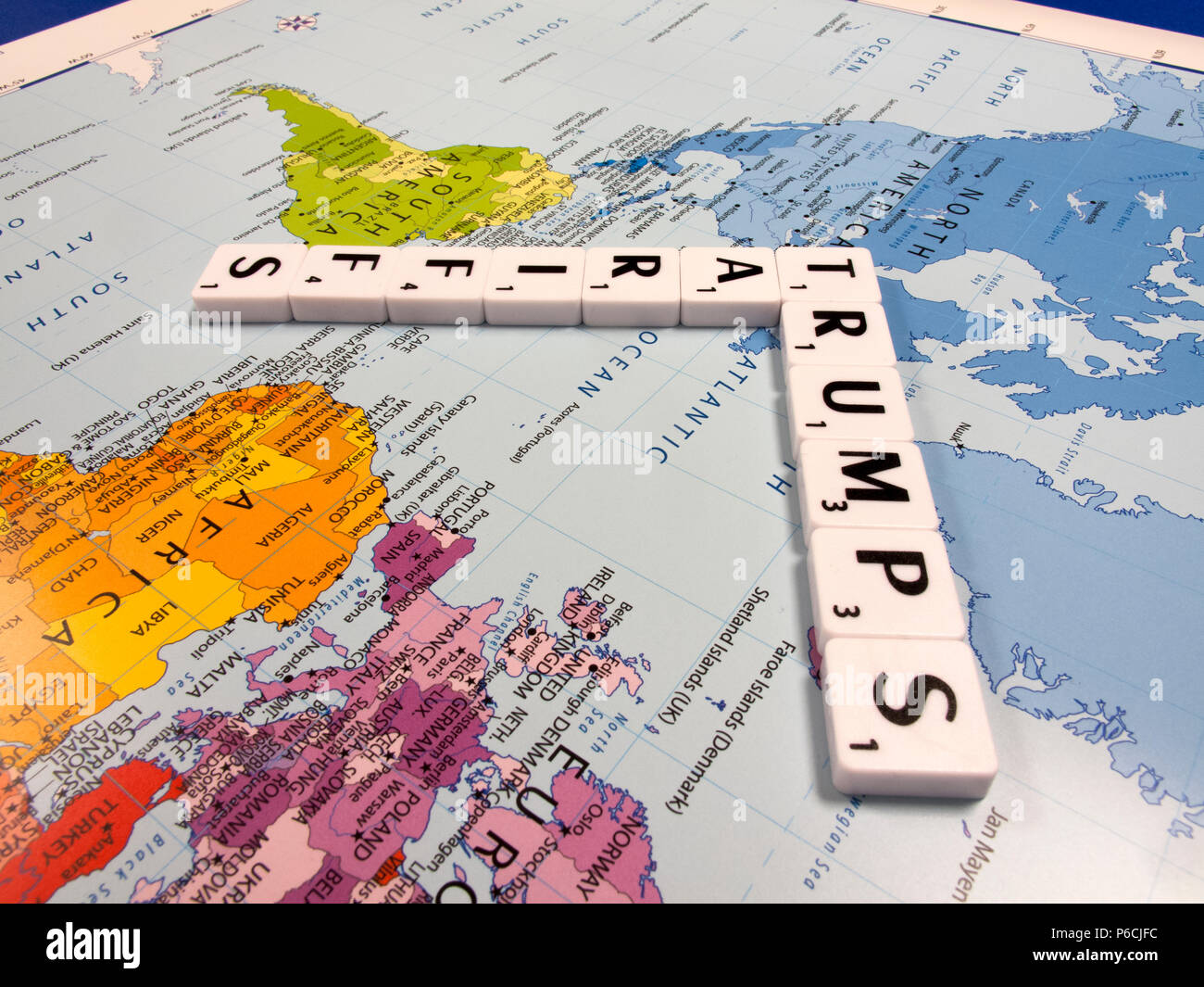 representation of trade tariffs imposed by the United States of America on steel and aluminium imports Stock Photo