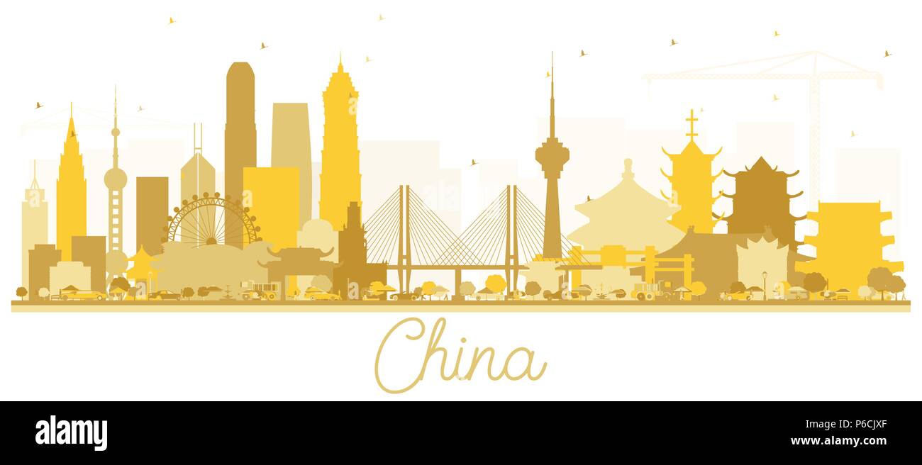 China City skyline Golden silhouette. Vector illustration. Simple flat concept for tourism presentation, banner, placard or web site. Business travel  Stock Vector