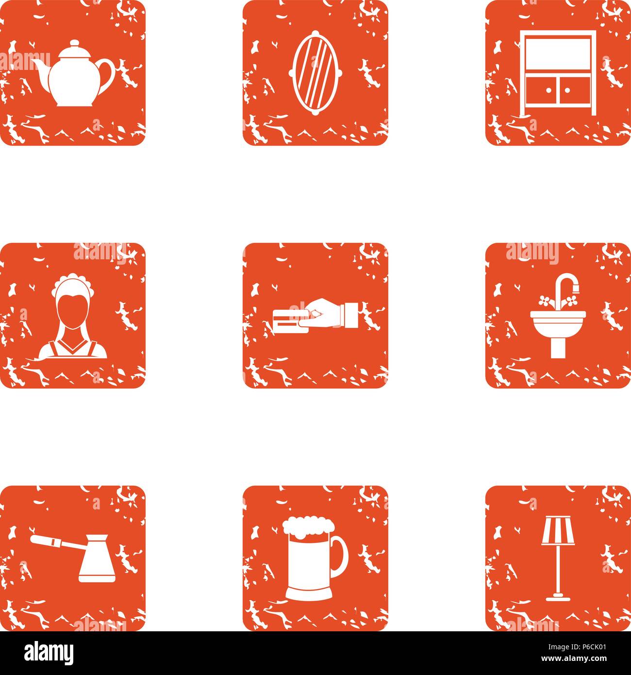 Maidservant icons set, grunge style Stock Vector