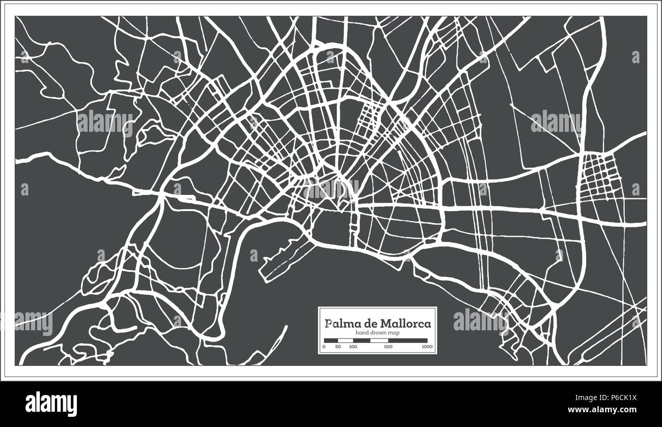 Palma de Mallorca Spain City Map in Retro Style. Outline Map. Vector Illustration. Stock Vector