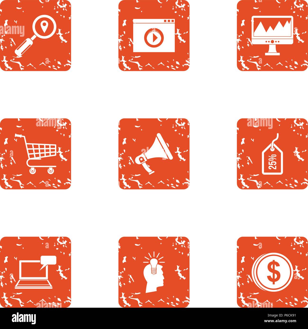 Startup idea icons set, grunge style Stock Vector