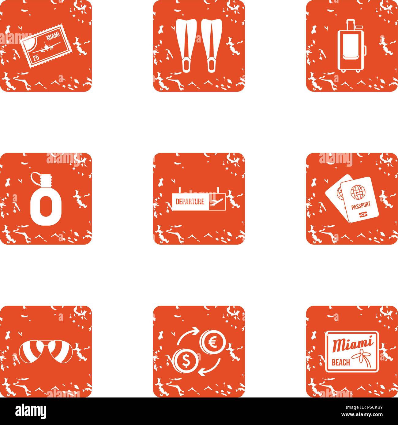Remittance trip icons set, grunge style Stock Vector