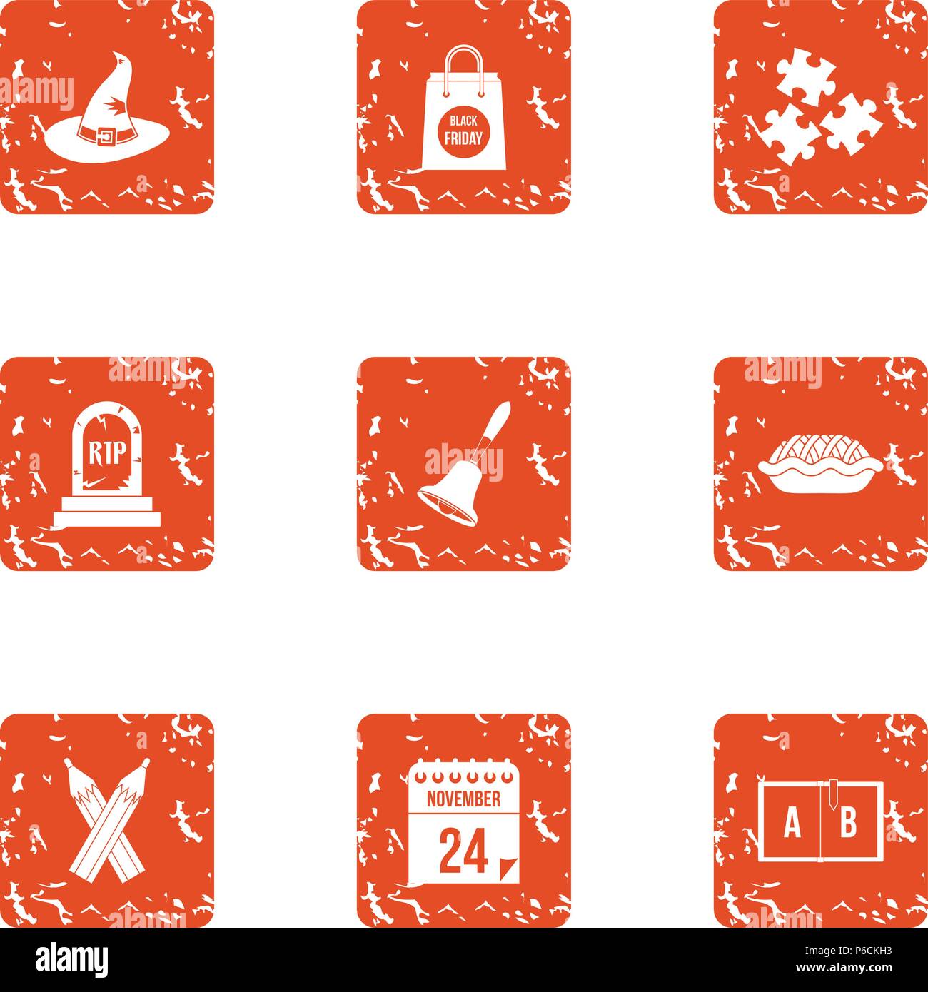 Witch hill icons set, grunge style Stock Vector