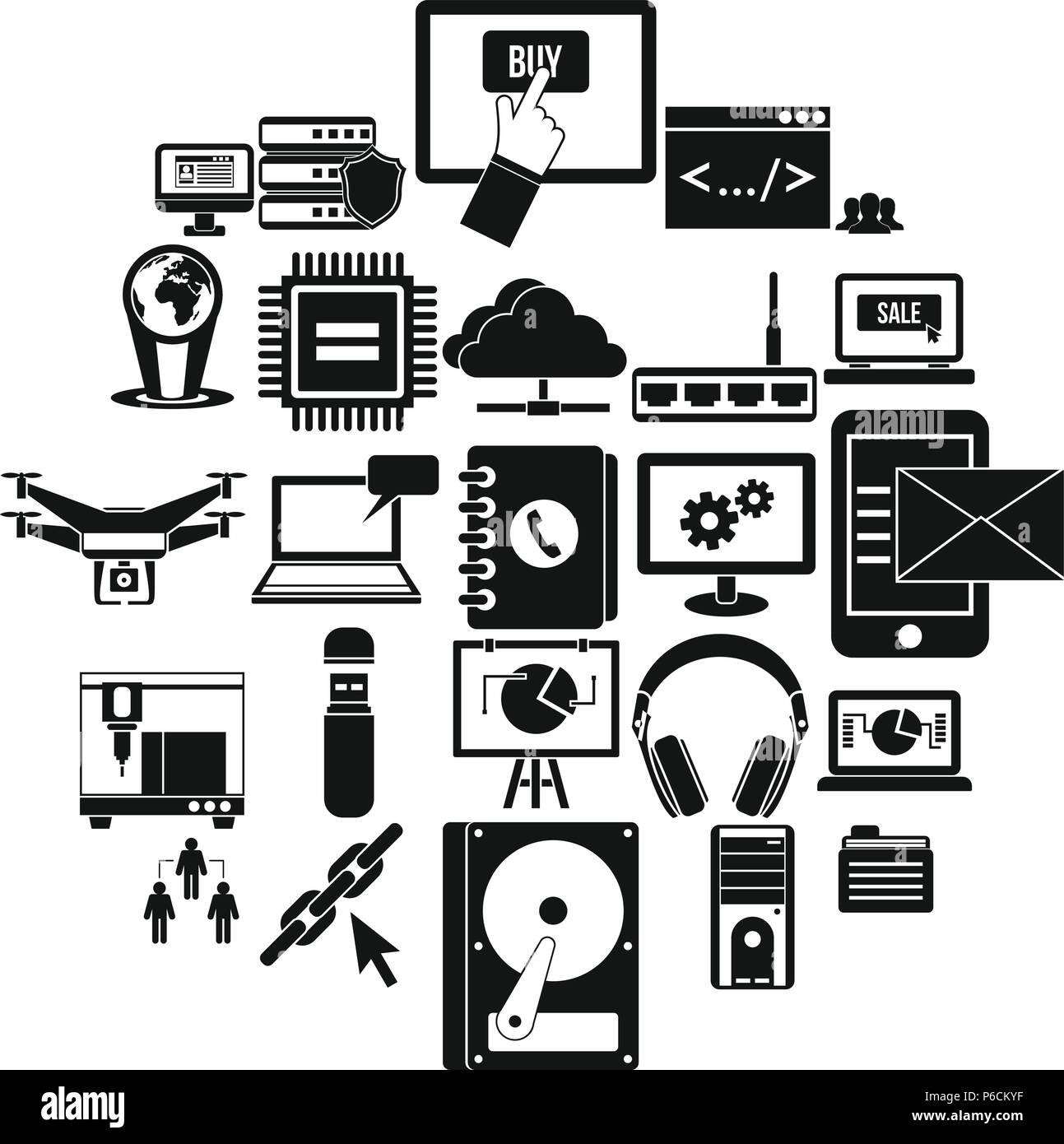 Wireless technologies icons set, simple style Stock Vector
