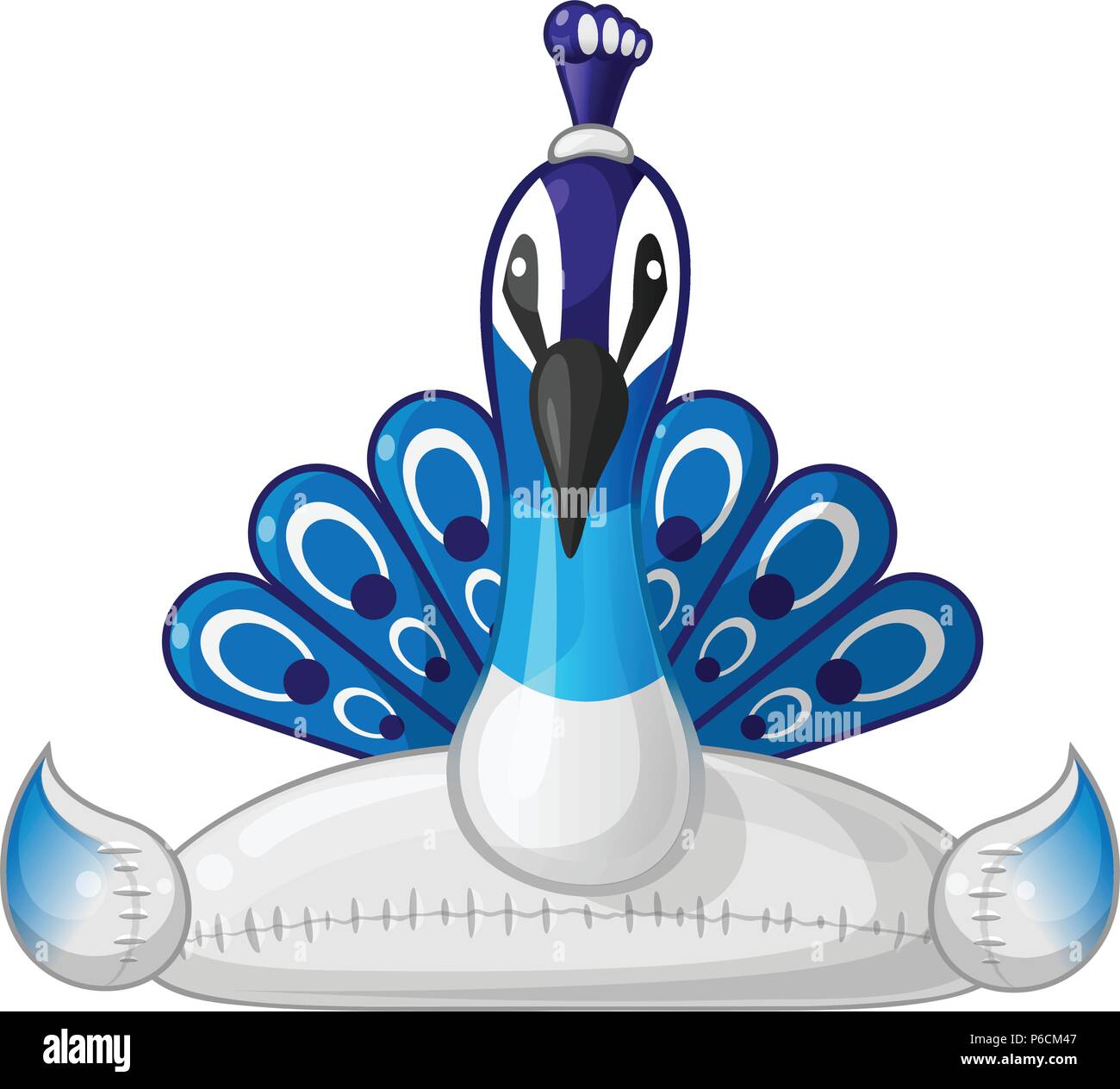 Inflatable peacock swim ring float - front view cartoon style Stock Vector