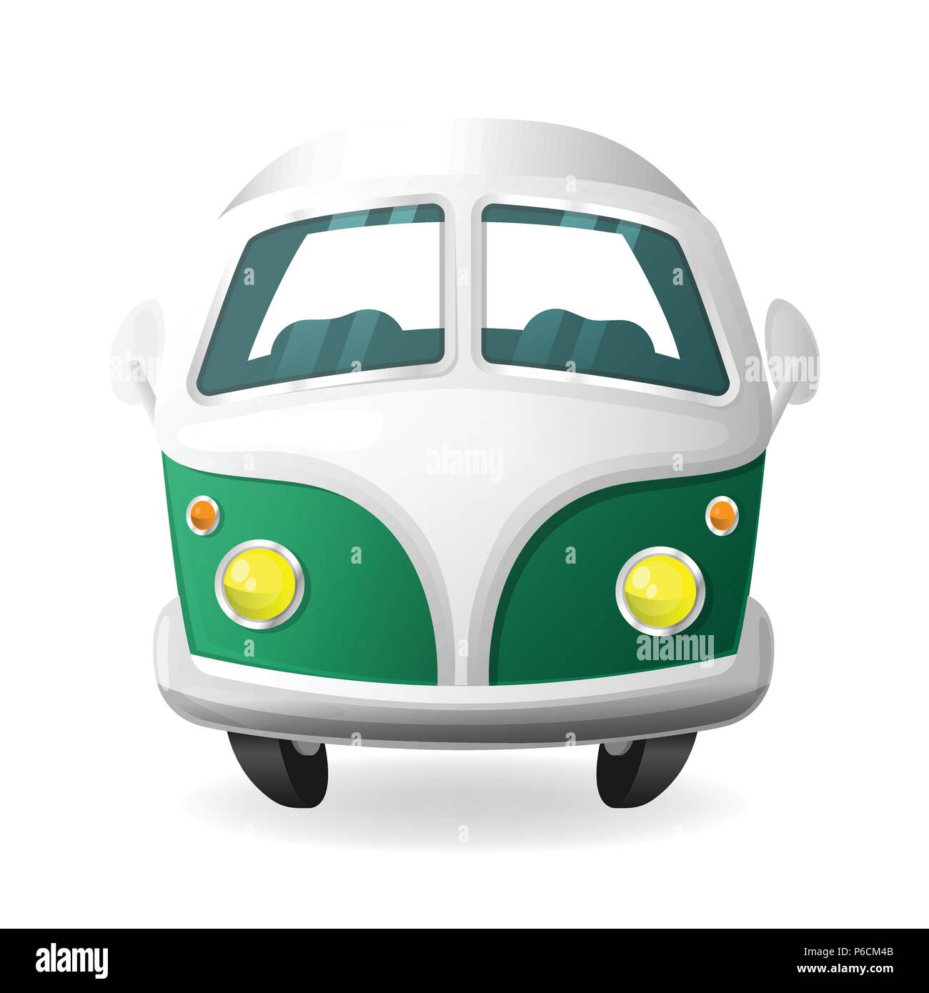 Retro mini van camper car - cartoon style front view Stock Vector
