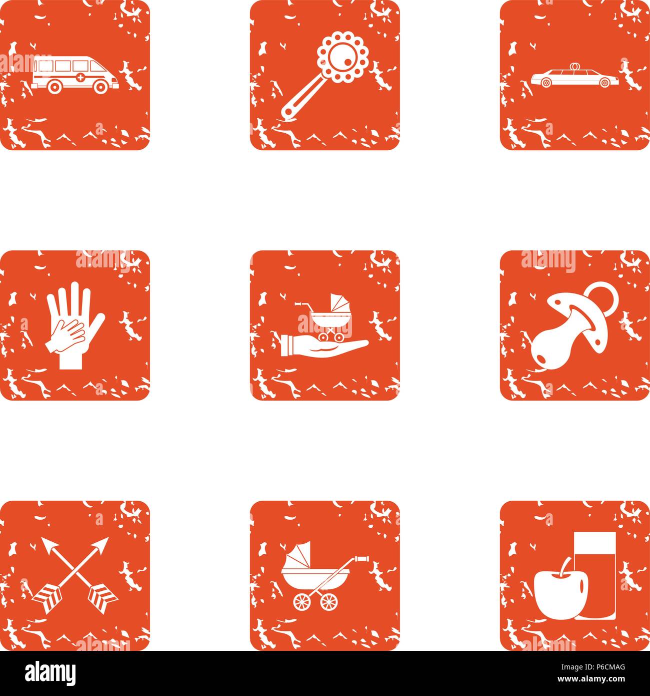 Gestation icons set, grunge style Stock Vector