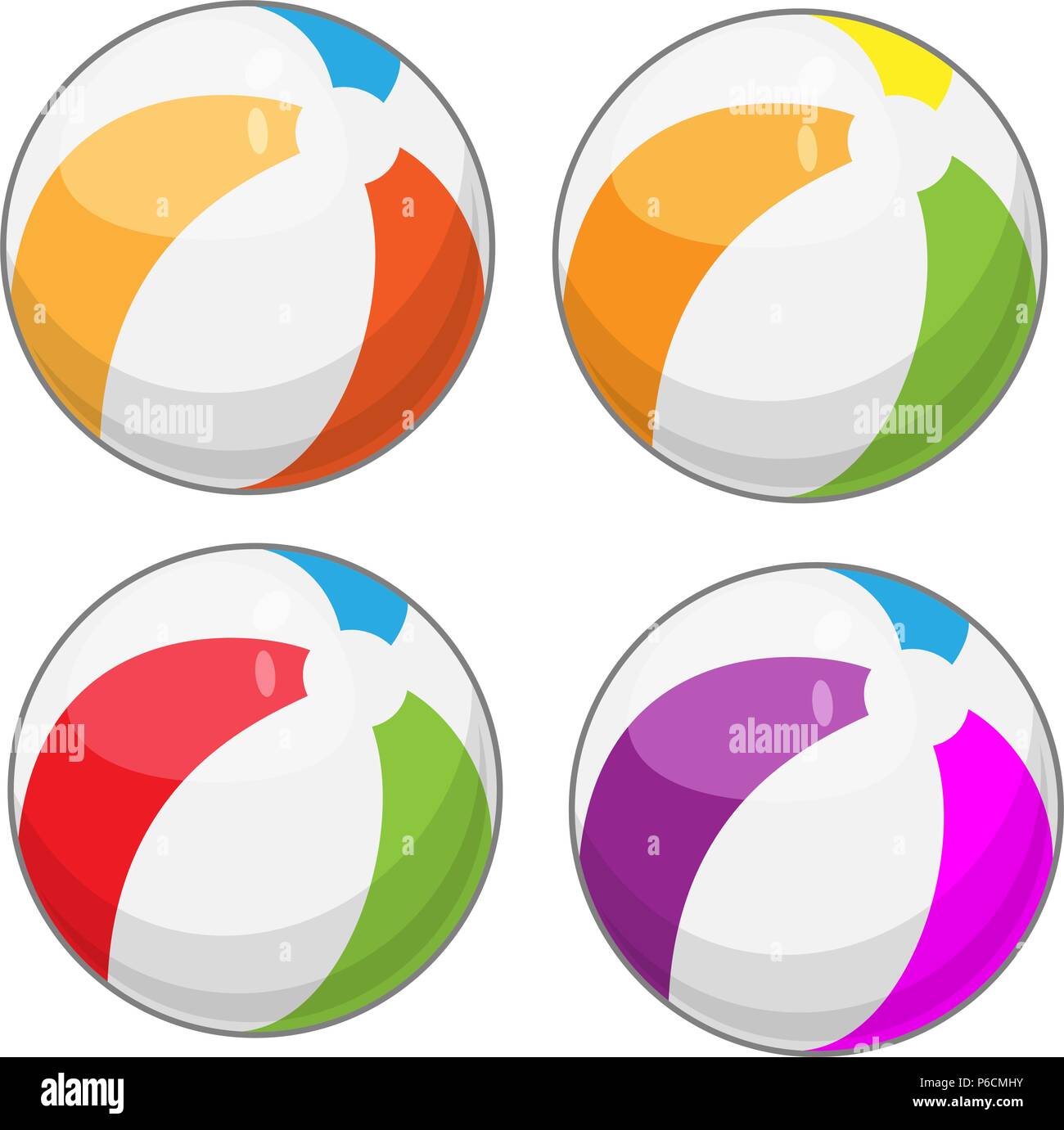 Beach balls in four different colors cartoon style Stock Vector Image