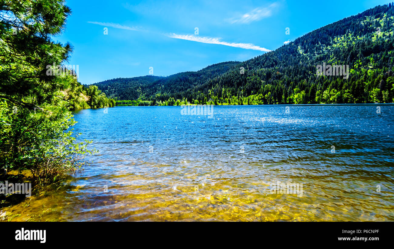 The crystal clear waters of Allison Lake along Highway 5A between the