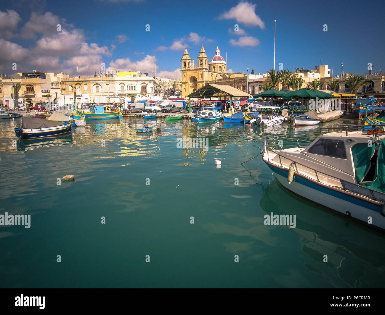 Colorful boats docked and anchored in Mediterranean Harbor Stock Photo ...
