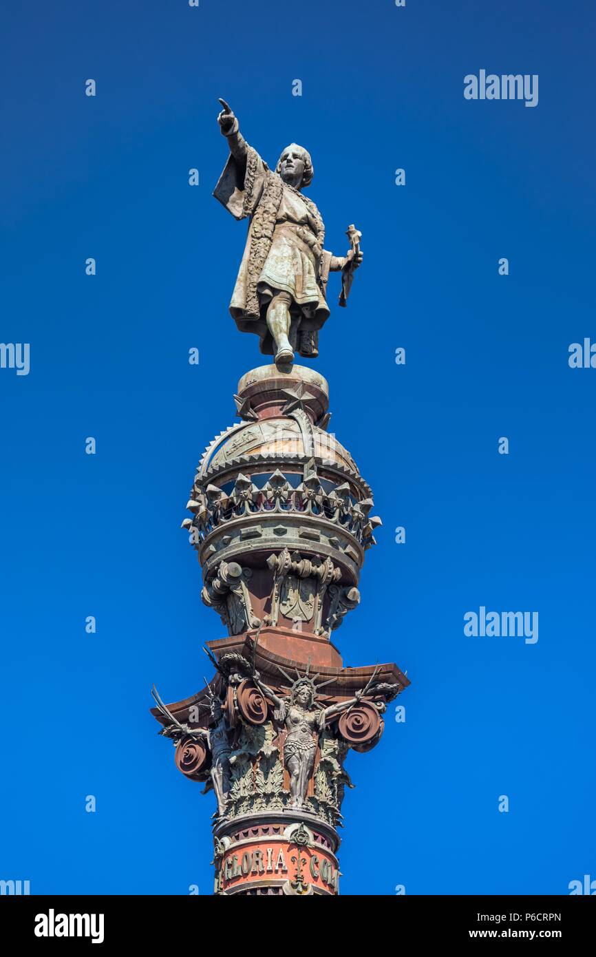 Spain, Barcelona City, Cristobal Colombus Monument Stock Photo