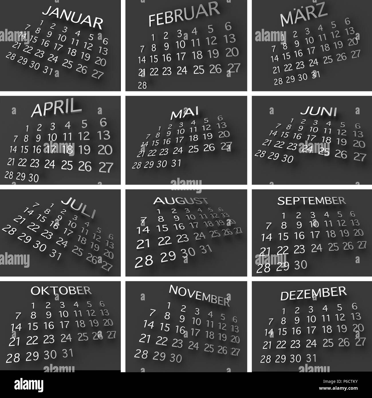 Year Calender 3D metal on grey background Stock Photo - Alamy