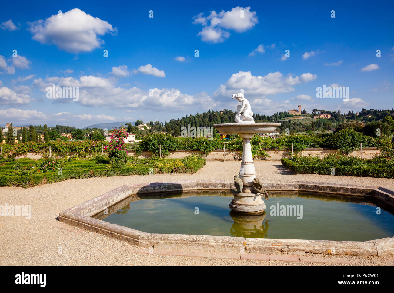 Fountain at Knights Garden, the upper terrace of Boboli Gardens park, Palazzo Pitti, Florence, Tuscany, Italy Stock Photo