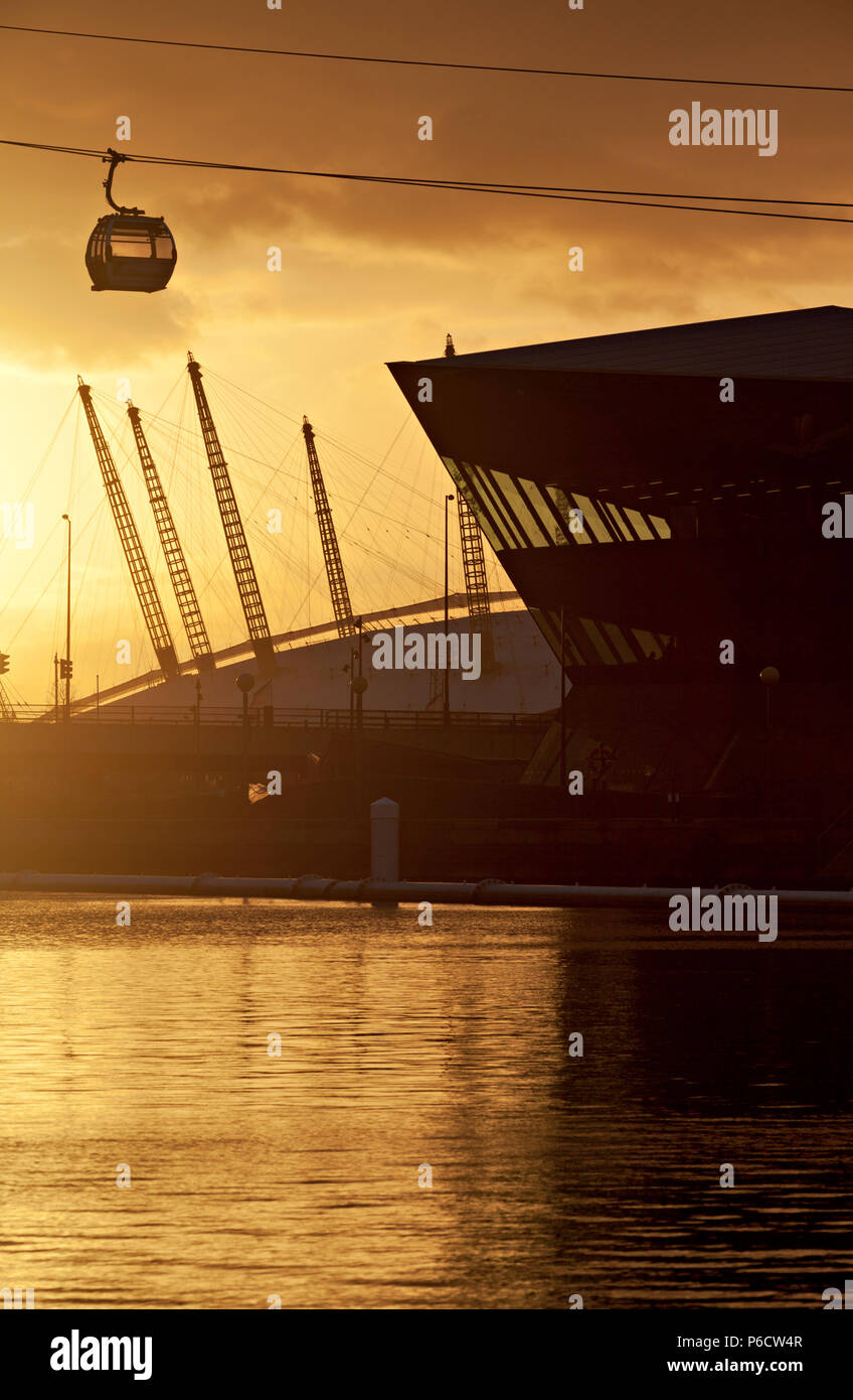 Cable car at London City Hall formerly called The Crystal and the O2 Arena. Stock Photo