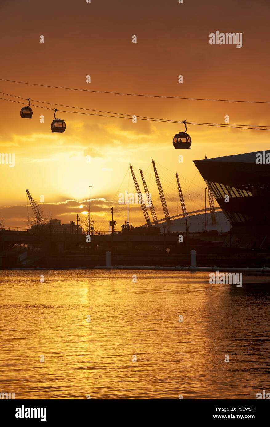 Cable car at London City Hall formerly called The Crystal and the O2 Arena. Stock Photo