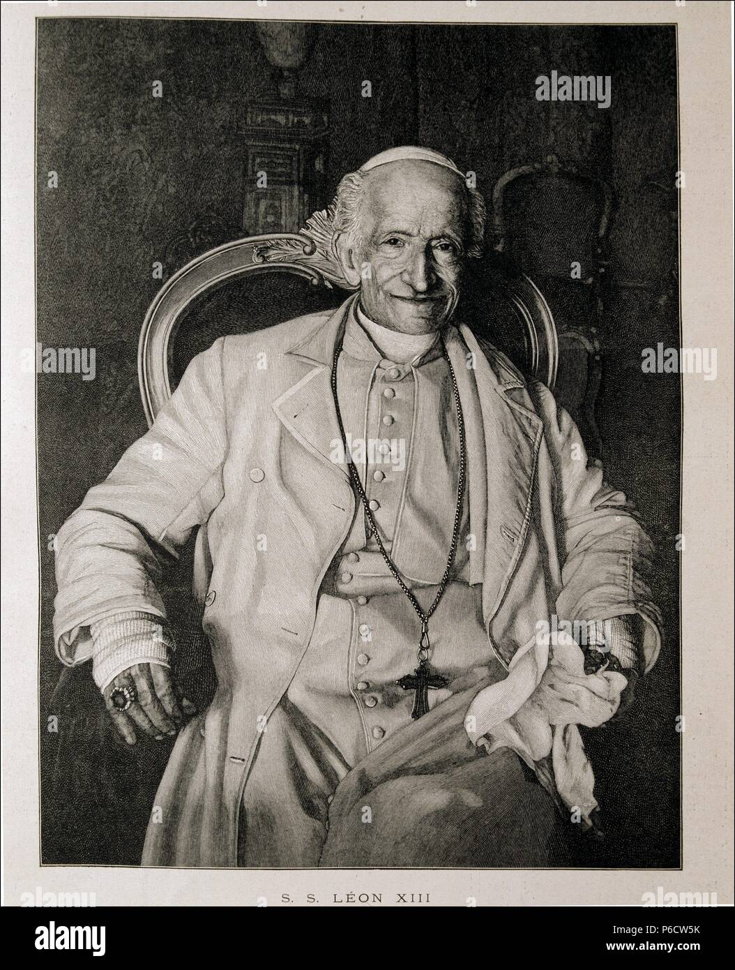 LEON XIII ( VINCENZO GIOACCHINO PECCI ). PAPA DESEDE 1878-1903. GRABADO. L' ILLUSTRATION. Stock Photo