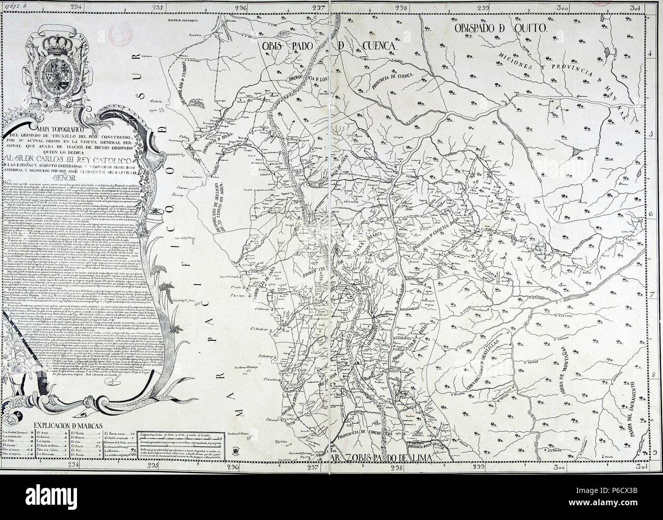 CARTOGRAFIA. MAPA TOPOGRAFICO DE PERU. OBISPADO DE TRUJILLO. REALIZADO POR  JOSE CLEMENTE , AÑO 1786. SERVICIO GEOGRAFICO DEL EJERCITO. MADRID Stock  Photo - Alamy