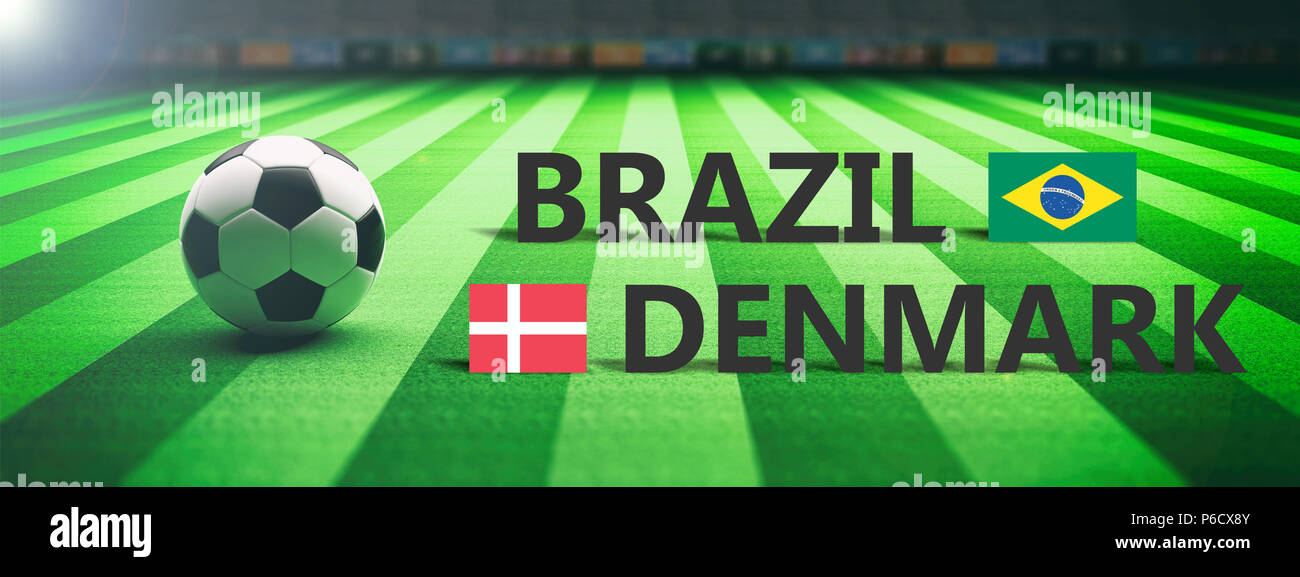 Brazil vs Denmark, soccer, football final match. 3d illustration Stock Photo