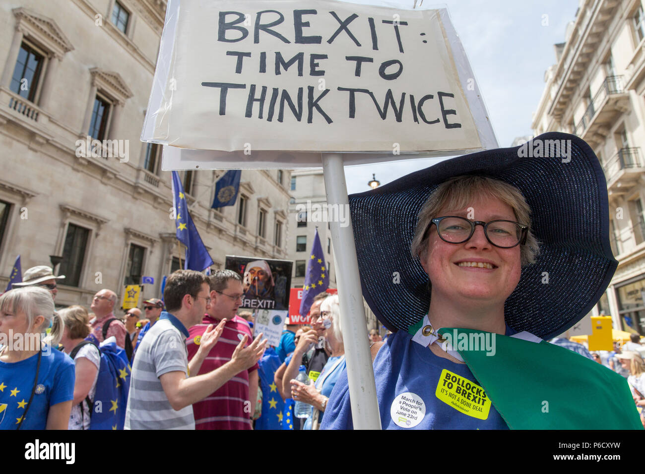 People’s Vote anti-Brexit protest: estimated 100,000 march to Parliament Square on 23rd June 2018, two years after the Brexit referendum  vote. Stock Photo