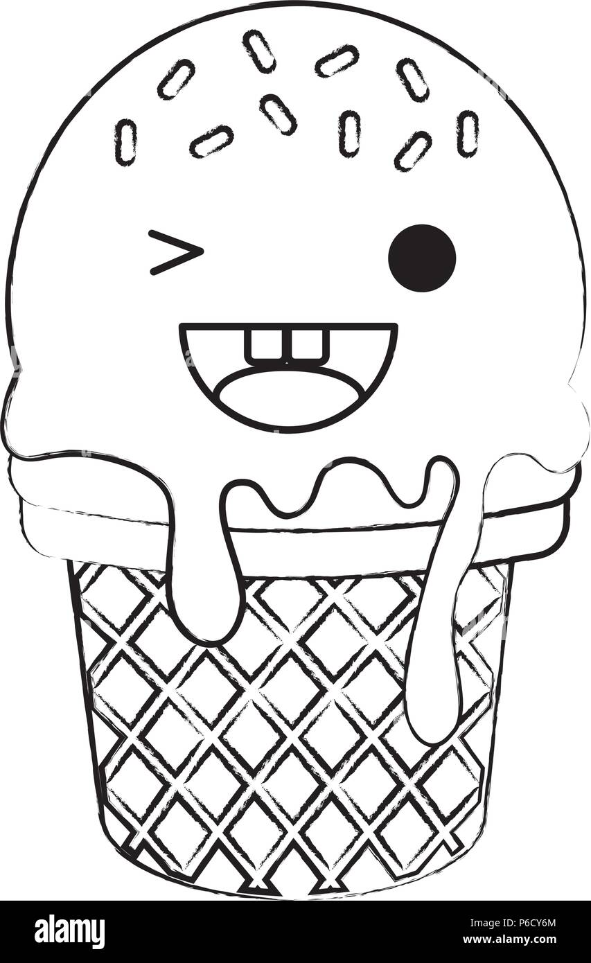 kawaii happy ice cream cone icon over white background, vector illustration Stock Vector