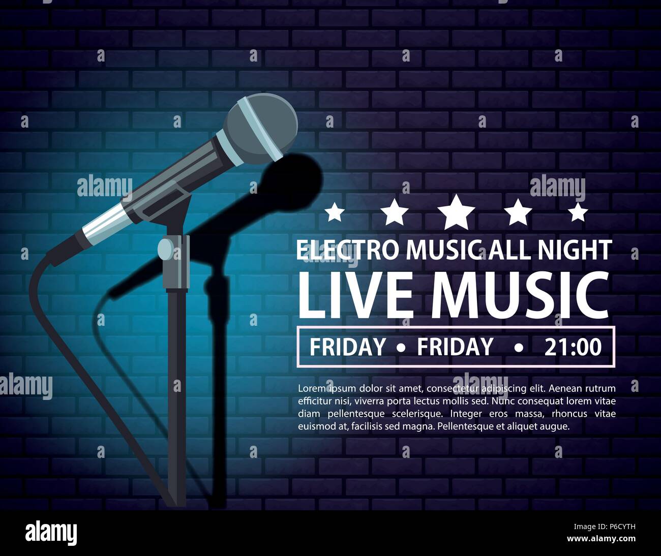 Electro music festivas poster with microphone vector illustration ...