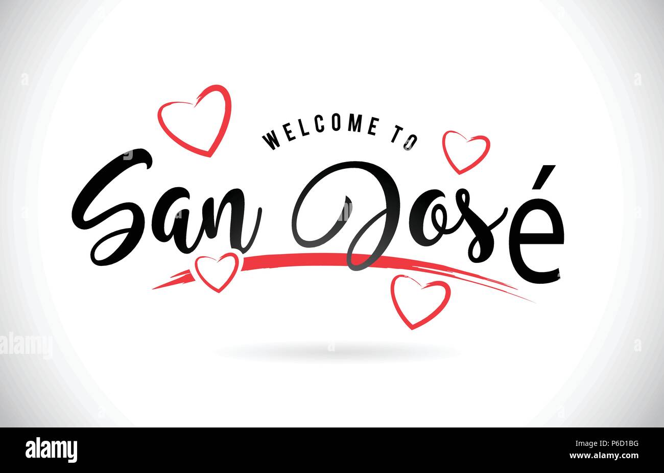 San José Welcome To Word Text with Handwritten Font and Red Love Hearts Vector Image Illustration Eps. Stock Vector