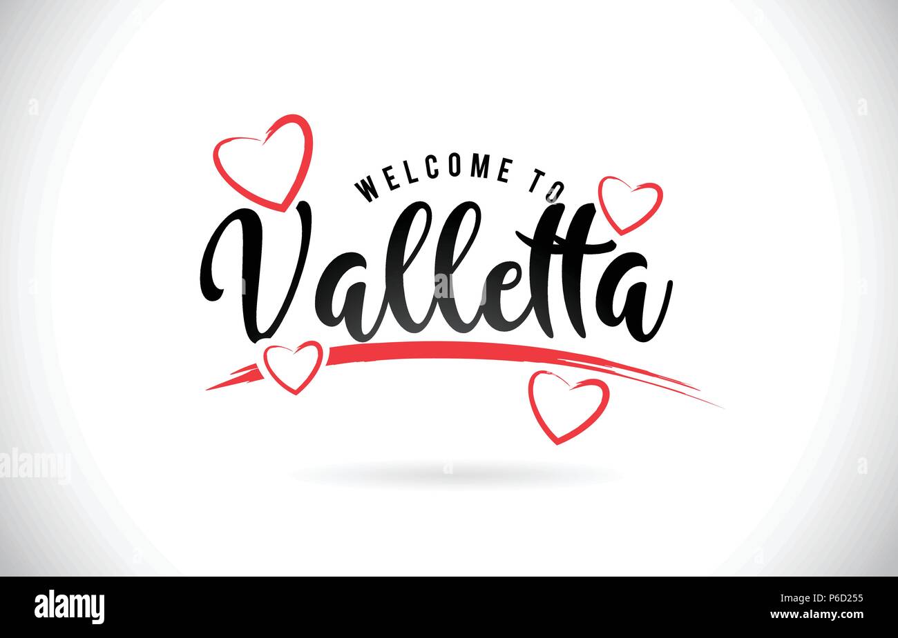 Valletta Welcome To Word Text with Handwritten Font and Red Love Hearts Vector Image Illustration Eps. Stock Vector