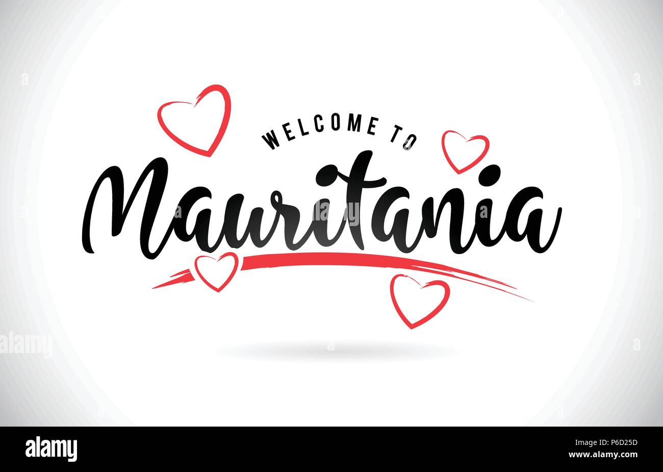 Mauritania Welcome To Word Text with Handwritten Font and Red Love Hearts Vector Image Illustration Eps. Stock Vector