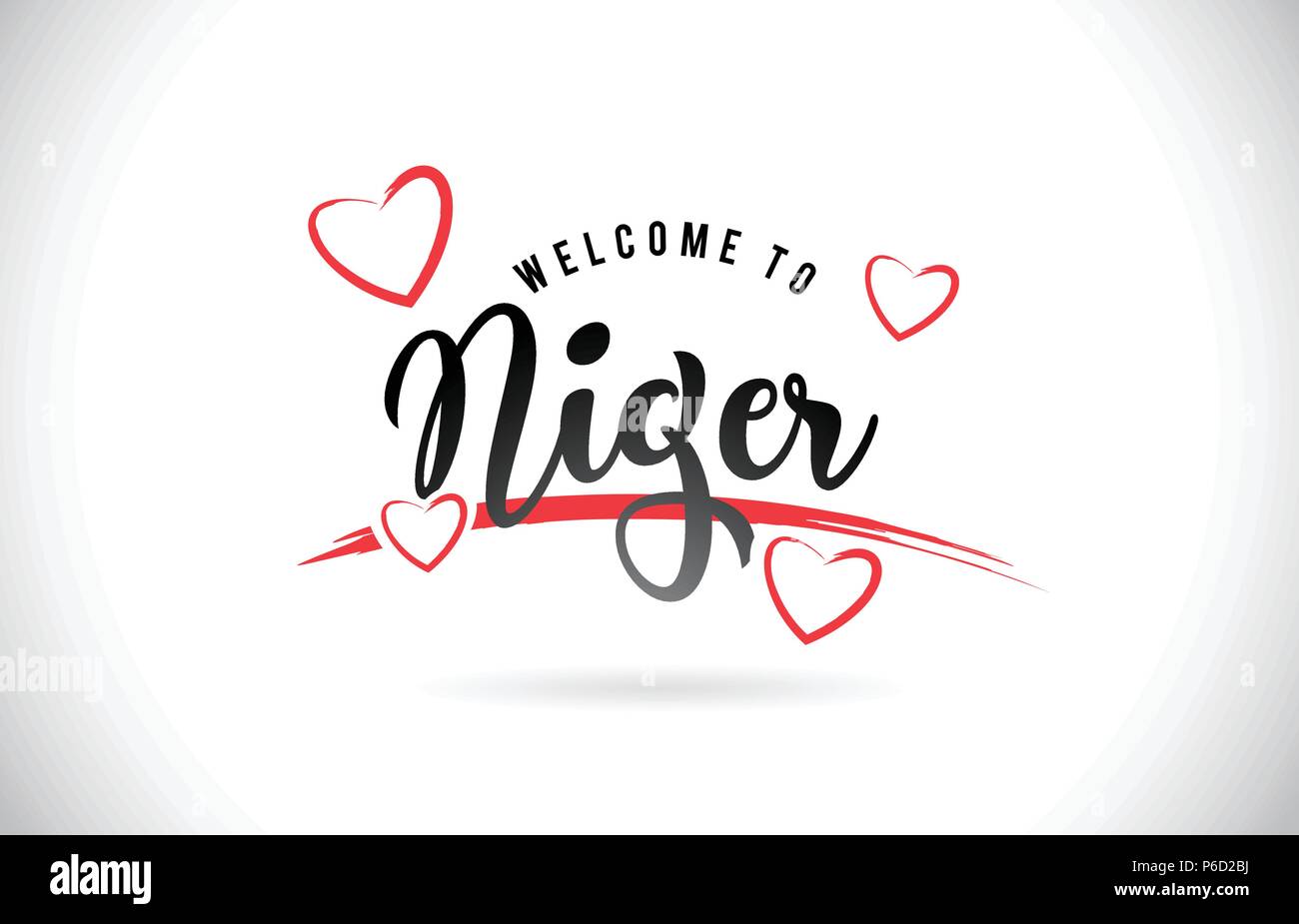 Niger Welcome To Word Text with Handwritten Font and Red Love Hearts Vector Image Illustration Eps. Stock Vector