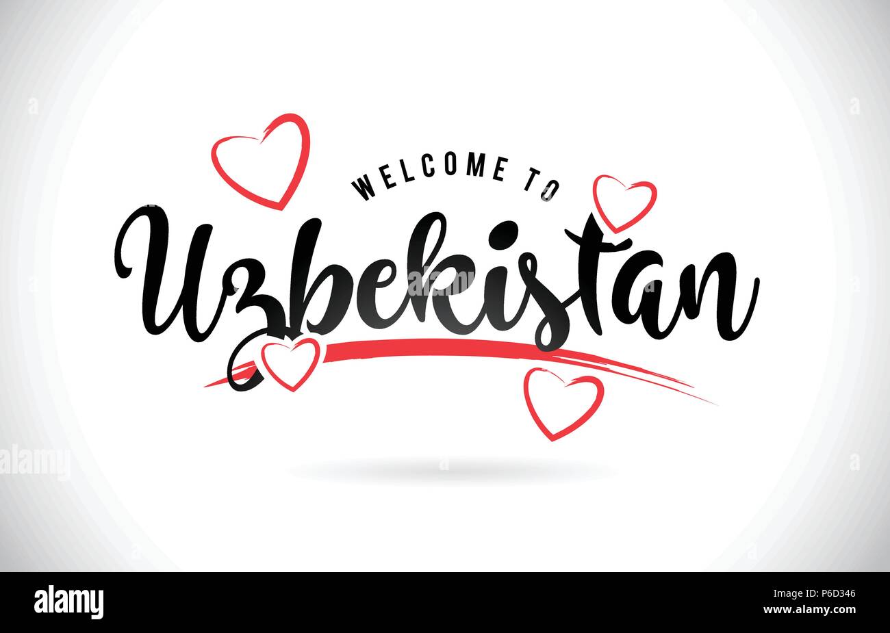 Uzbekistan Welcome To Word Text with Handwritten Font and Red Love ...