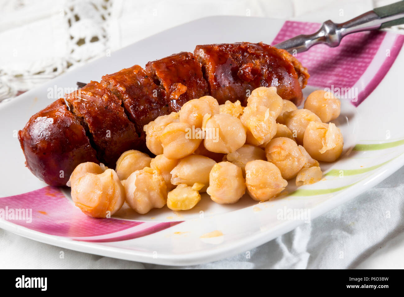 top with cooked chickpeas and chorizo sausage Stock Photo Alamy