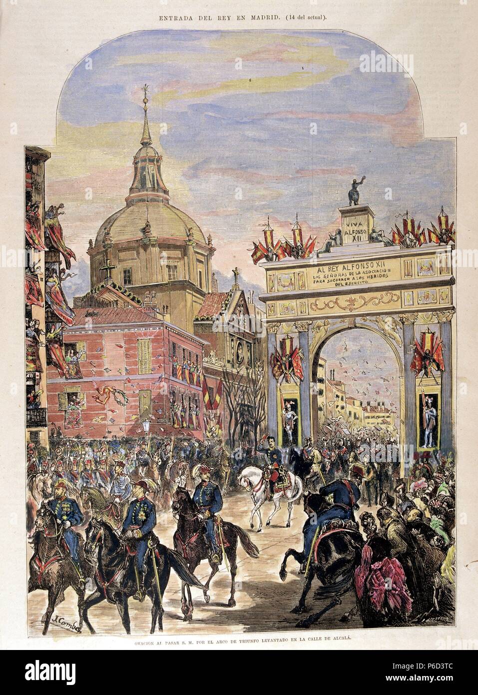 ALFONSO XII. REY DE ESPAÑA. MADRID 1857 - 1885. ENTRADA EN MADRID. GRABADO. ILUSTRACION ESPAÑOLA Y AMERICANA. Stock Photo