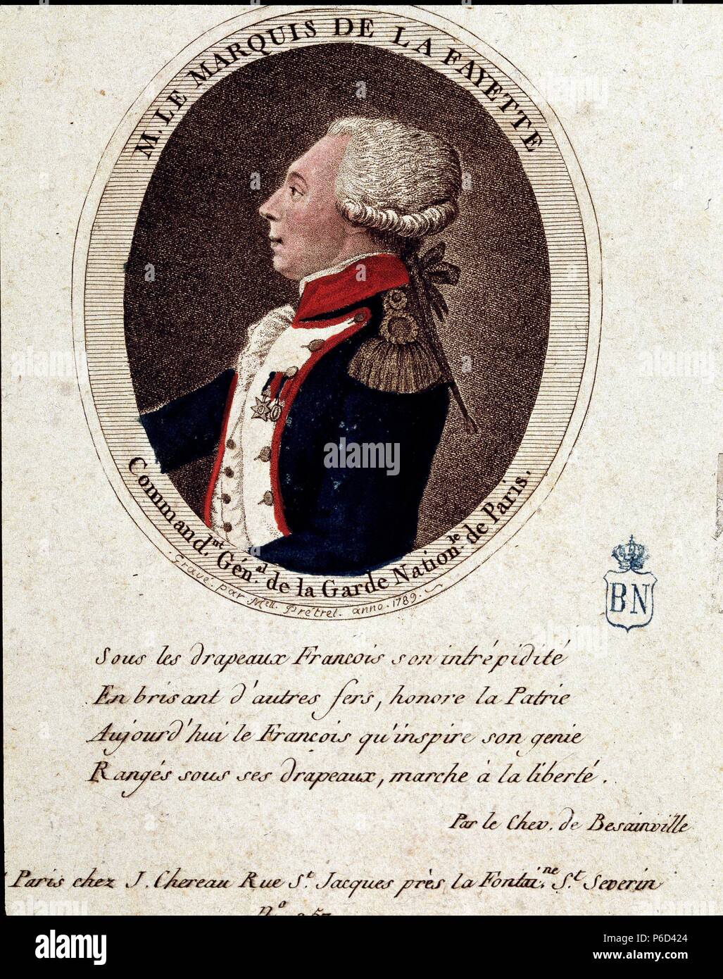 FAYETTE, MARQUES DE LA (MARIE JOSEPH YVES ROCH GILBERT MOTIER). POLITICO FRANCES. 1757-1834. GRABADO. BIBLIOTECA NACIONAL. ,MADRID. Stock Photo