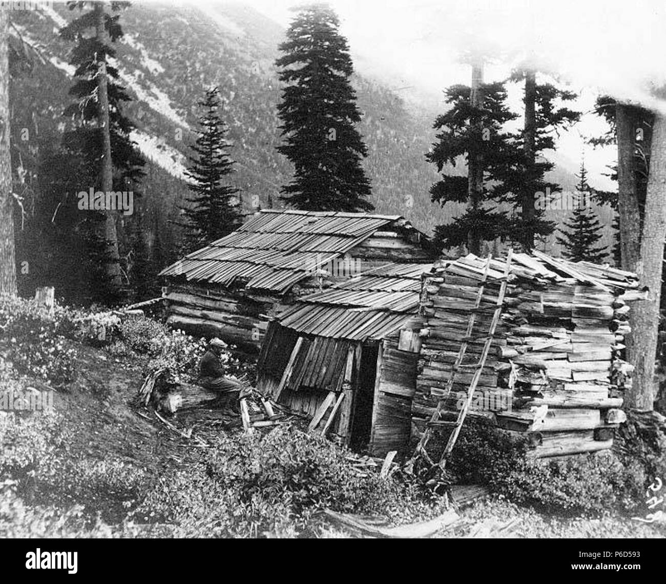 English Man Sitting Next To The Knapp Log Cabin Near White River