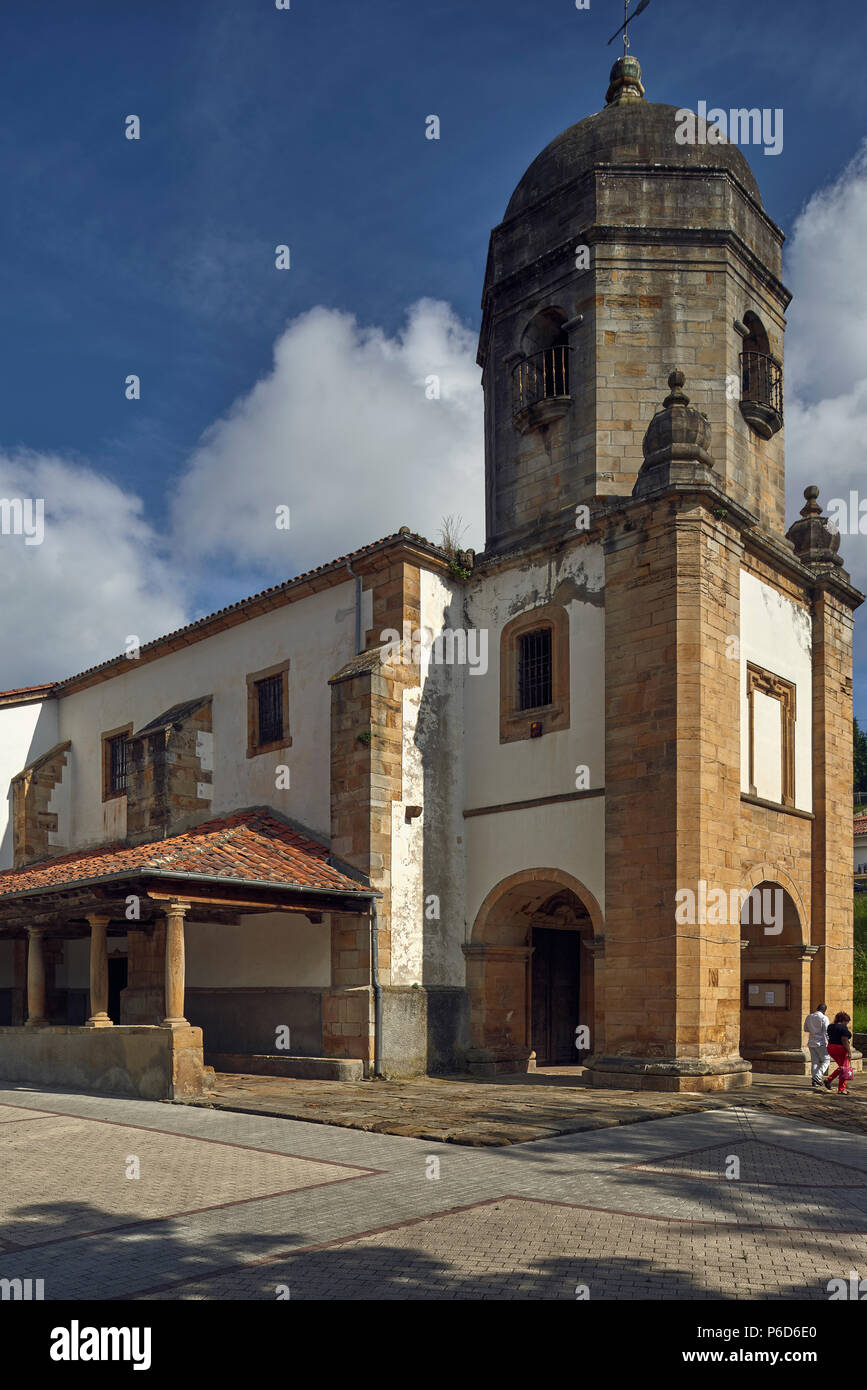 Exterior view of the church of Santa María de Sabada in Lastres, declared most beautiful village in Spain, Asturias Stock Photo