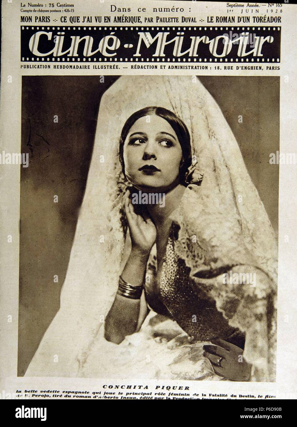 PIQUER, CONCHA. ACTRIZ Y CANTANTE ESPAÑOLA. VALENCIA 1908-1991. PORTADA DE LA REVISTA CINE-MIROIR. PARIS 1928. Stock Photo