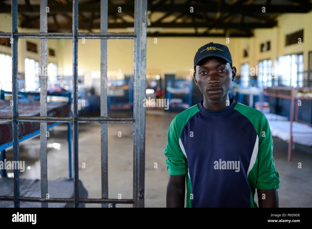 UGANDA, Kampala, Kampiringisa, national rehabilitation center, a juvenile-detention facility for children and young people, sleeping rroms / Jugendhaftanstalt und Rehabilitationszentrum Kampiringisa, Schlafsaal Stock Photo