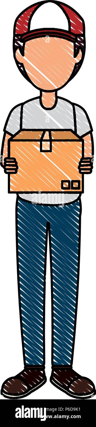 delivery worker with box avatar character vector illustration design ...