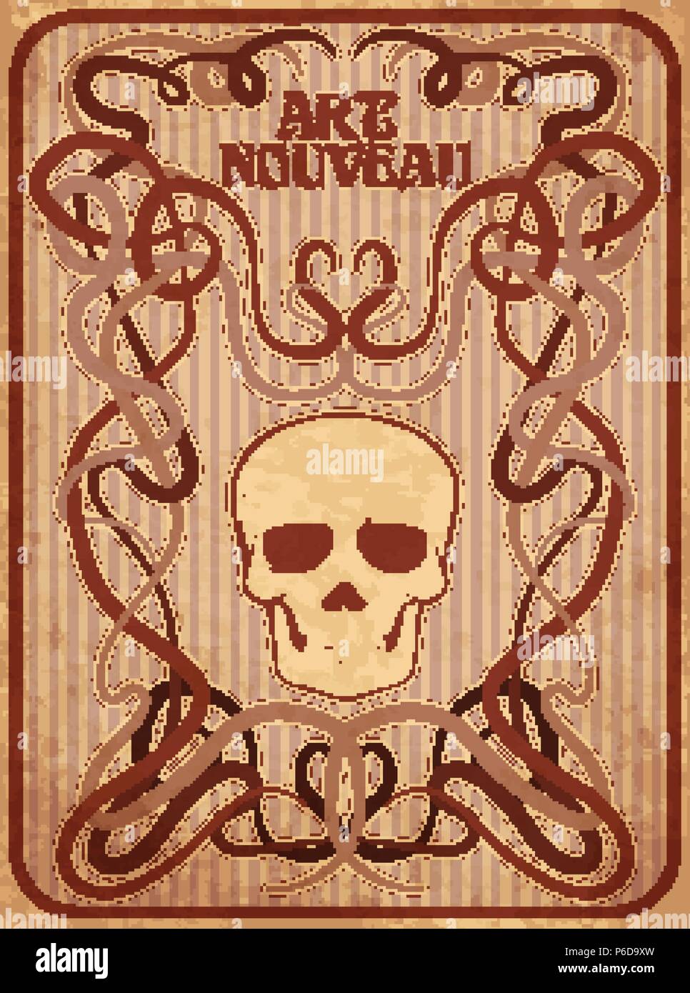 Seamless pattern with skull in art nouveau style, vector illustration ...