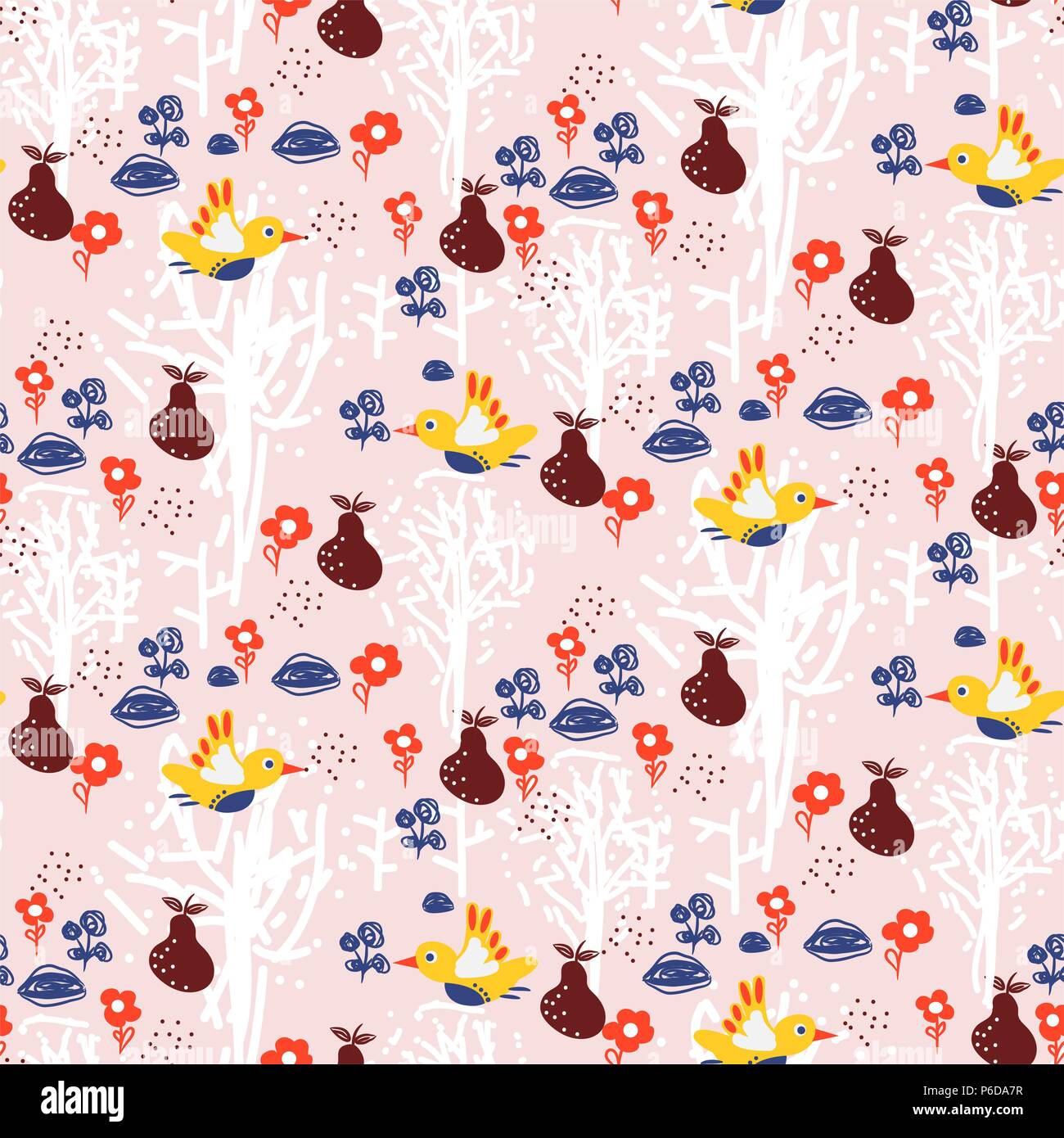 Flower hand drawn pink seamless vector pattern. Stock Vector