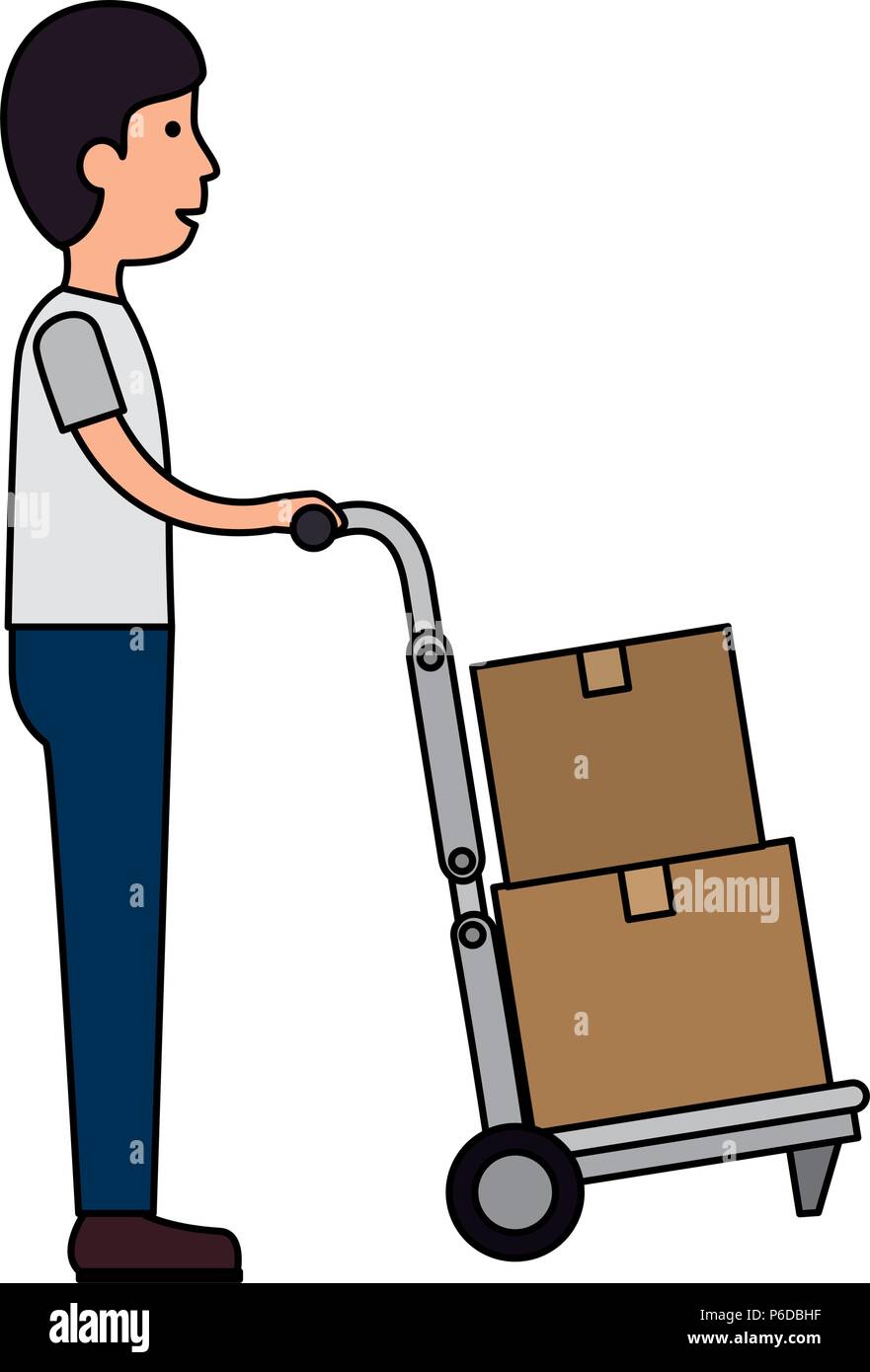 delivery worker with cart avatar character vector illustration design ...